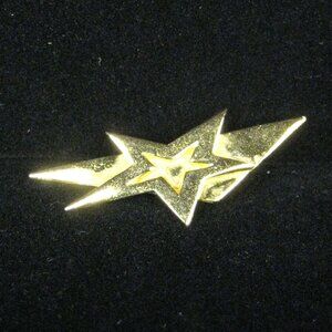 New View Brand Star Triangle Brooch Goldtone Pin Estate Modern Geometric 1.7 In